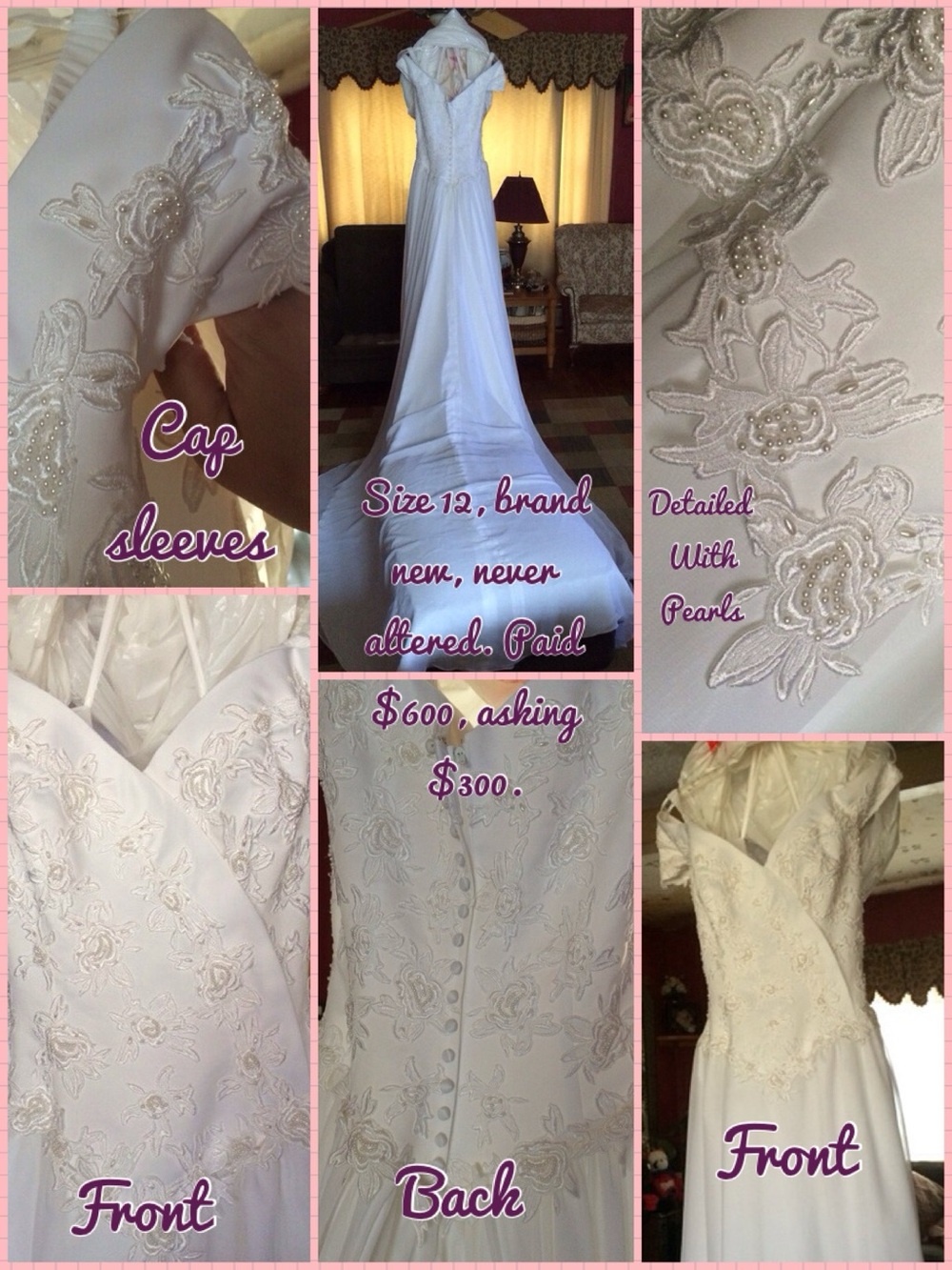 White Beaded Lace Wedding Dress with Train